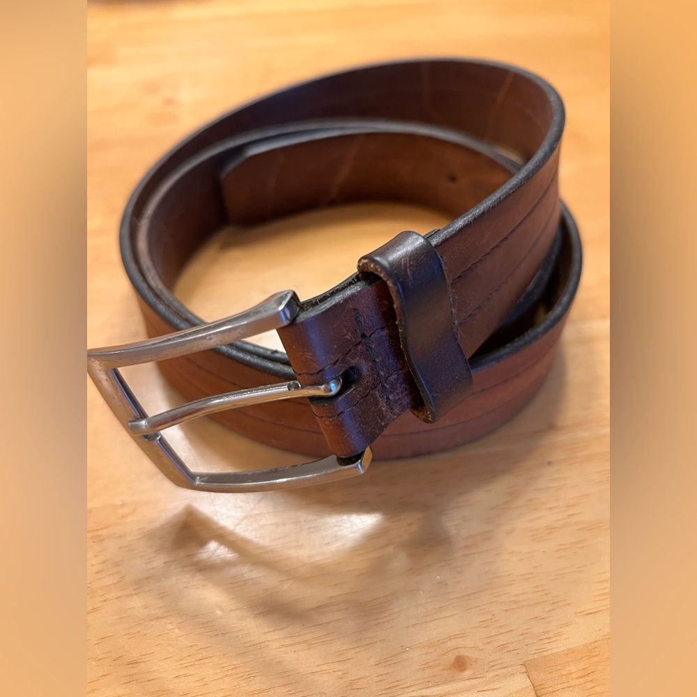 Men's Brown Leather Belt rugged leather cowboy outdoor 38  stitching Guatemala